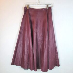Proenza Schouler Women Pleated Faux Vegan Leather Midi Skirt Size 2 Burgundy Red